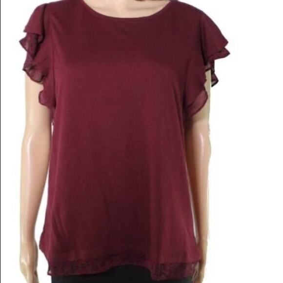 NWT Madison Jules burgundy shirt with chiffon ruffle trim medium M B83 - Picture 1 of 7